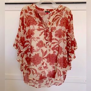 Vince Camuto Gemma Floral Batik Flutter Sleeve Blouse size L